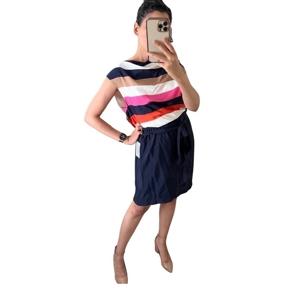 NWT ELIZA J Striped Shift Short Sleeve Knee-Length Dress Navy US 14 - Picture 5 of 7